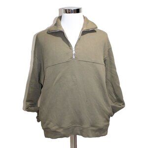 Ninety Percent Sweatshirt Olive 100% Organic Cotton Jersey Half-Zip Sweatshirt M